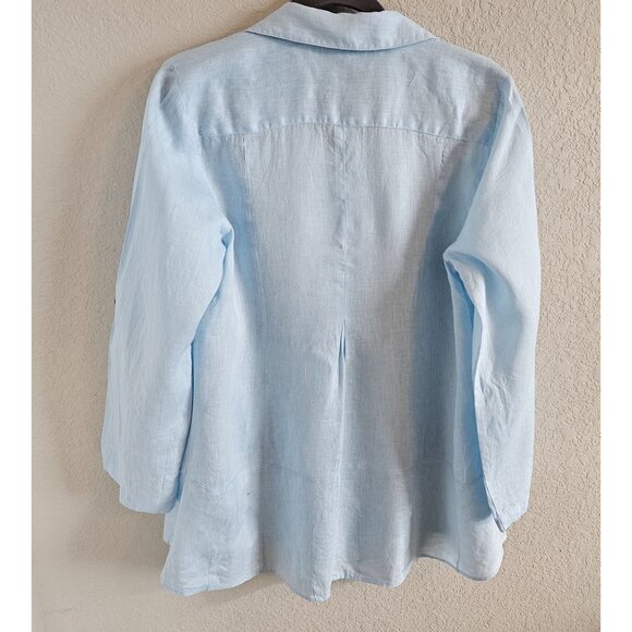 Soft Surroundings Woman Size S 100% Linen Tunic  Button Up Roll Tab Sleeve - Picture 2 of 7